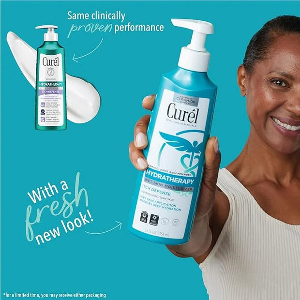 Curel Hydra Therapy, Itch Defense Moisturizer, Wet Skin Lotion, with Advanced Ceramide Complex, Vitamin E, & Oatmeal Extra...