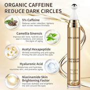 Caffeine Eye Serum, Hyaluronic Acid Under Eye Cream for Dark Circles and Puffiness, Anti Aging with 360° Massage Ball Redu...