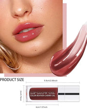 Lip Glow Oil, Mahogany, Lip Care Product with Hydrating Plumping Lip Gloss, Clear Tinted Lip Oil for Dry Lips, Nourishing ...