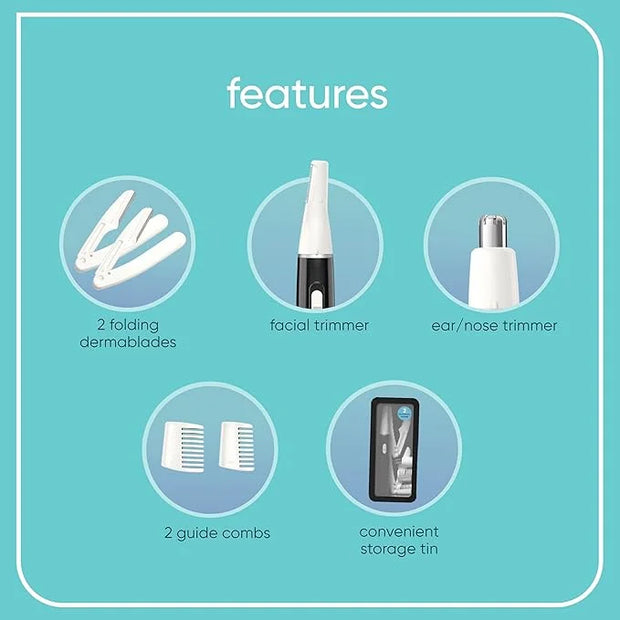 Conair GIRLBOMB All-in-1 Facial Hair Trimmer for Women - 9 Piece Kit with 2 Dermablades - Perfect for Face, Ear/Nose and E...