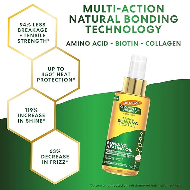 Palmer's Amino Bonding Complex Hair Oil, Healing Treatment with Coconut Oil & Vitamin E, Heat Protectant, Anti Frizz, Adds...