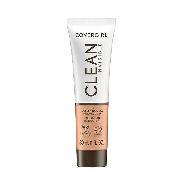 COVERGIRL Clean Invisible Foundation Makeup, Dewy & Glowy Finish, Buildable Coverage, Skin-Like Smooth Look, Vegan, Golden...