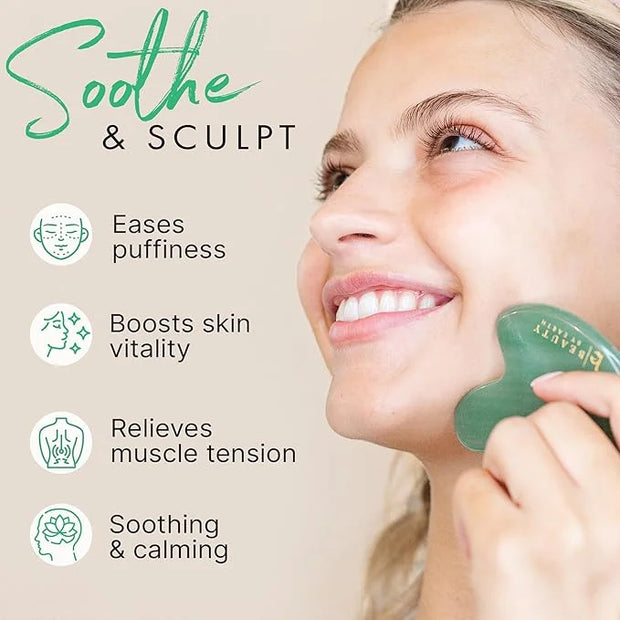 Beauty by Earth Jade Gua Sha - Smoothes Fine Lines & Wrinkles, Face Sculpting Tool for Face Massage, Jaw Massager, Facial ...