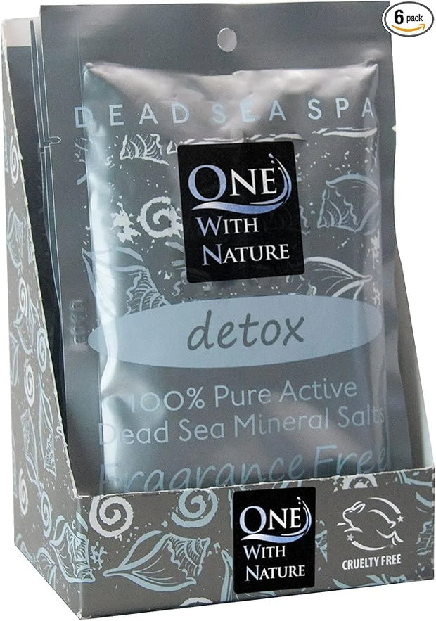 100% Pure Dead Sea Mineral Bath Salt Fragrance Free 6 Pack 2.5 oz Single Use Packets with Magnesium, Sulfur and 21 Essenti...
