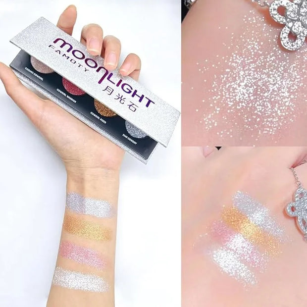 Shiny Shimmer Highlight Eye shadow Palette 4 Colors, Cosmetics Shimmer Eyeshadow Palette, Cruelty-Free and Vegan Formula, ...