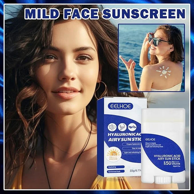 Hyaluronic Acid Sun Stick,Watery Lightweight Sunscreen Stick for Face,Moisturizing Facial Sunscreen Strong UV Protection,M...