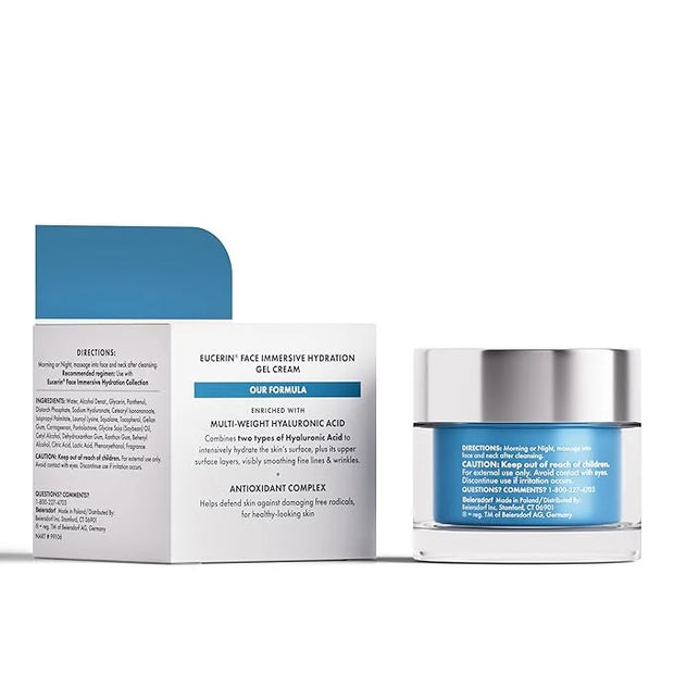 Eucerin Face Immersive Hydration Gel Cream with Hyaluronic Acid, Ultra-Lightweight Face Moisturizer Smooths Fine Lines and...