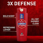 Old Spice Refreshing Body Wash for Men, 3X Defense, 24/7 Shower Fresh with Long Lasting Scent, Red Collection, Captain wit...