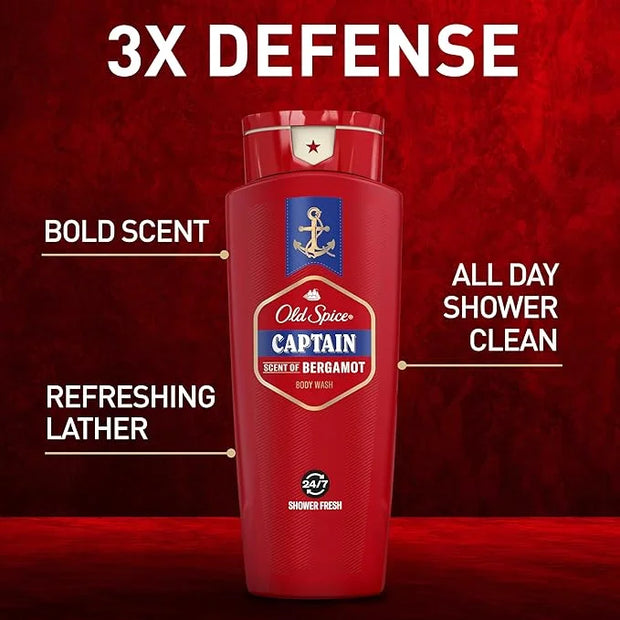 Old Spice Refreshing Body Wash for Men, 3X Defense, 24/7 Shower Fresh with Long Lasting Scent, Red Collection, Captain wit...