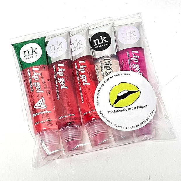 5 Pack Lip Gloss Set of Lip Gels - Clear, Watermelon, Strawberry, Cherry, and Bubble Gum Hydrating Lip Glosses with Vitami...