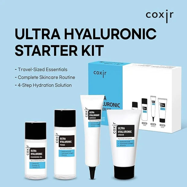 coxir Ultra HYALURONIC Starter KIT/Cleansing Oil+Toner+ampoule+Cream tralvel kit/[2.68 fl.oz (Pack of 1)] / Korean Skin Ca...