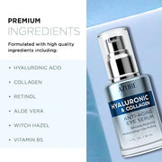AZURE Hyaluronic & Collagen Anti Aging Eye Serum - Moisturizing, Replenishing & De-Puffing | Reduces Wrinkles, Fine Lines ...