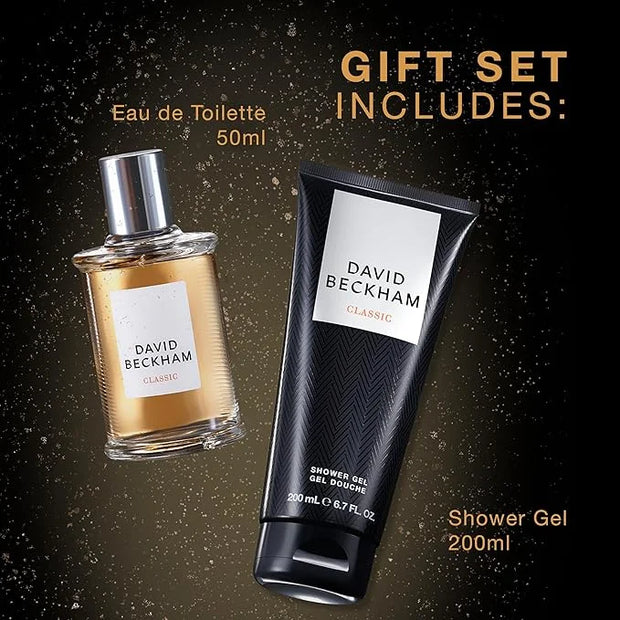 David Beckham Classic Eau de Toilette + Shower Gel Gift Set, Notes of Grapefruit, Cashmere Wood, and Musk, Men's Fragrance...