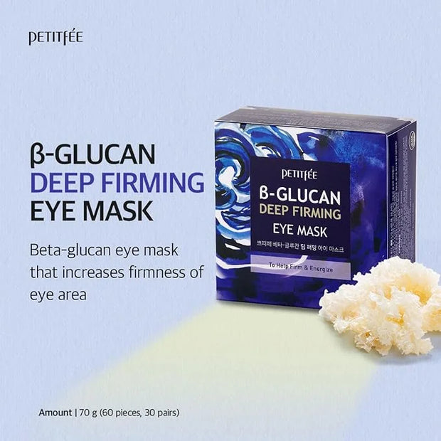 B-Glucan Deep Firming Eye Mask 60 Pieces (30pairs) - Mushroom Eye Patch, Soft Bamboo Sheet Mask, Skin Firming & Revitalizi...