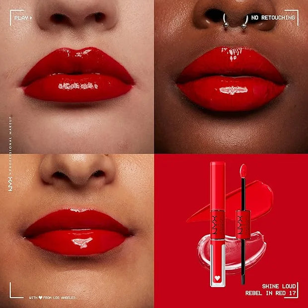 NYX PROFESSIONAL MAKEUP Shine Loud, Long-Lasting Liquid Lipstick with Clear Lip Gloss - Rebel In Red (Warm Red) - Product ...