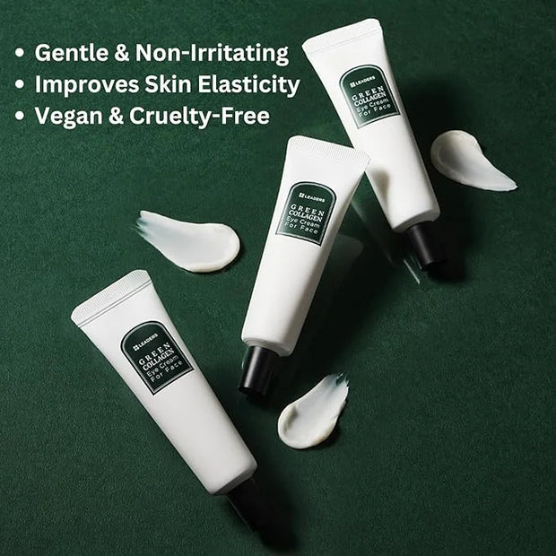 LEADERS Green Collagen Eye Cream for Face – Vegan Anti-Aging Eye Treatment, Reduces Fine Lines & Dark Circles Without Irri...