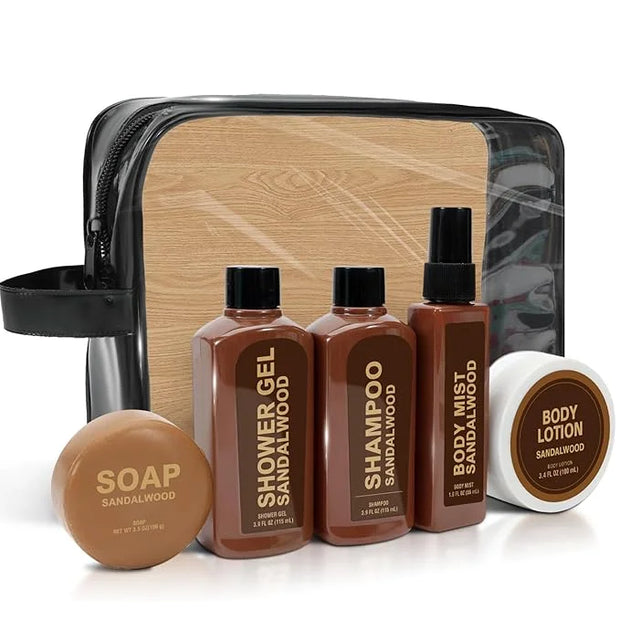 Gift Sets for Men Bath and Body Mens Gifts 6pcs Sandalwood Travel Size sets with Shampoo, Shower Gel, Soap, Body Lotion, B...
