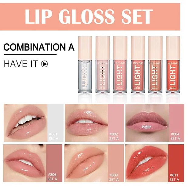 CAHIUYOA Light 6PCS Lip Gloss Set,Nude Pink Lip Gloss Kit Shine Glossy and Moisturizing,Lip Plumping Pack Bulk Liquid Lips...