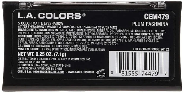 L.A. COLORS 5 Color Matte Eyeshadow Palette, Plum Pashmina CEM479 - Product Image