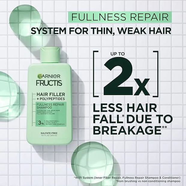 Garnier Fructis Hair Filler Fullness Repair Shampoo, Volumizing Shampoo with Polypeptides and Hair Repair Complex for Thin...