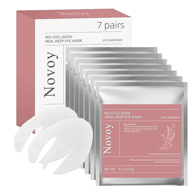 Novoy 7 Pairs Bio-Collagen Real Deep Eye Patches - 6-in-1 Retinol Overnight Eye Patches for Dark Circles, Puffiness & Wrin...