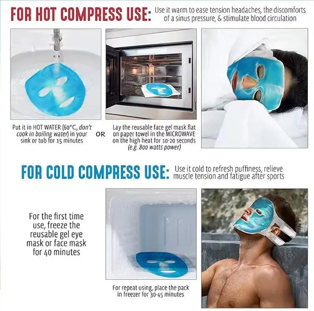 Ice Face Mask Reusable,Cold Hot Compress Gel Ice Facial Mask with Gel Beads,Face SPA for Woman Sleeping Reduce Eye Puffine...