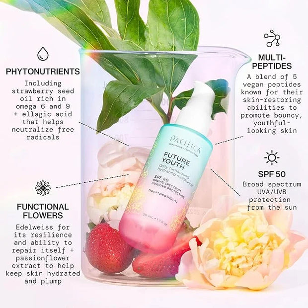 Pacifica Peptide Face Moisturizer Future Youth Daily Turnaround Hydrating, SPF 50 Broad Spectrum, UVA/UVB Sun Protection, ...