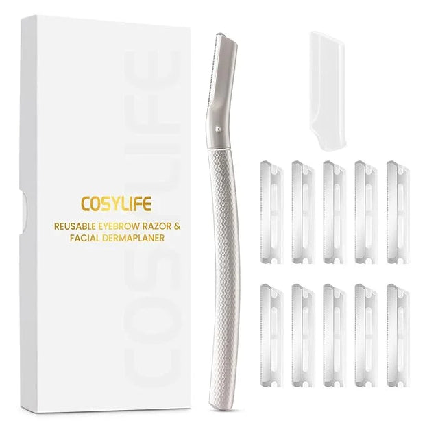 Eyebrow Razor Dermaplaning Tool with 10 Blade Refills Exfoliating Face Razors for Women Facial Razor for Peach Fuzz and Ey...