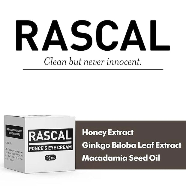 Rascal Ponce's Eye Cream | Under Eye Cream Dark Circle Remover for Men - Made with ginkgo Biloba Leaf Extract Macadamia Se...
