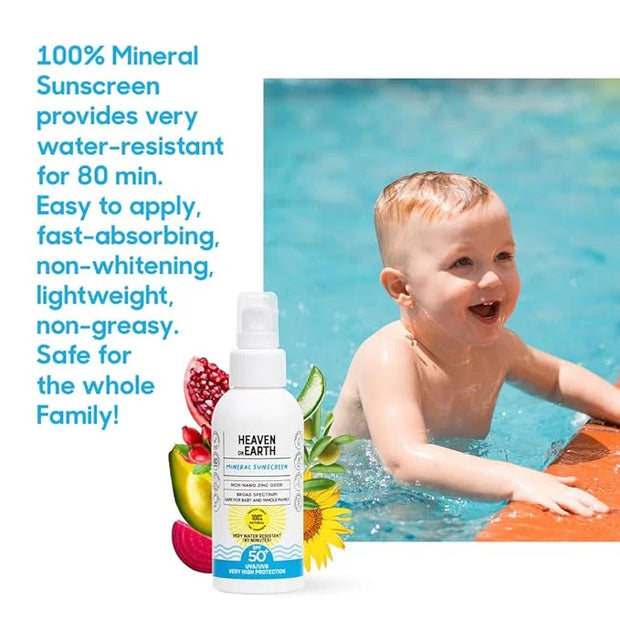 Natural and Vegan SPF 50+ Mineral Sunscreen for Full Body - Water Resistant (80 Minutes), Unscented, Titanium Dioxide FREE...