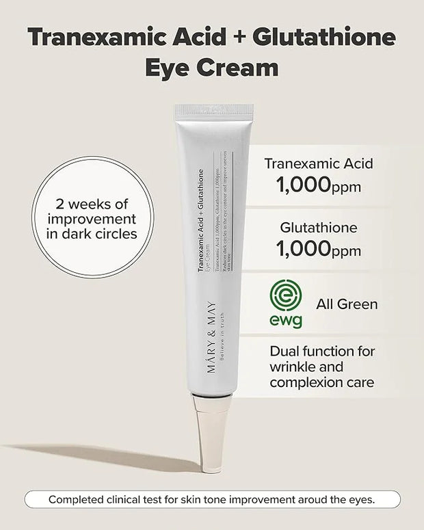 Mary&May Tranexamic Acid + Glutathione Eye Cream - Powerful Antioxidant, Reduces Dark Circles in the Eye, Improve Uneven S...