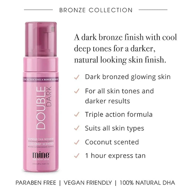 MineTan Double Dark Self Tanner Mousse - Clean Sunless Tanner For An Iconic Beach Bronze & Glowing Skin Finish, Body and F...