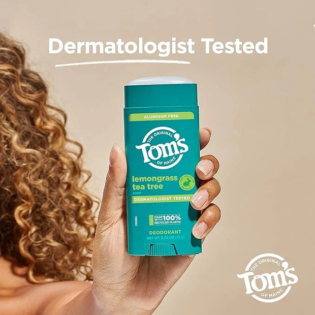 Tom's of Maine Lemongrass Tea Tree Aluminum Free Natural Deodorant For Women & Men | Goes on Clear | Odor & Wetness Protec...