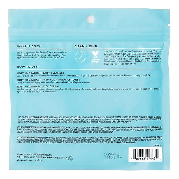 e.l.f. Skin Holy Hydration! The Essentials Mini Kit, Cleanser, Toner & Moisturizer for Hydrated & Balanced Skin, TSA-Frien...