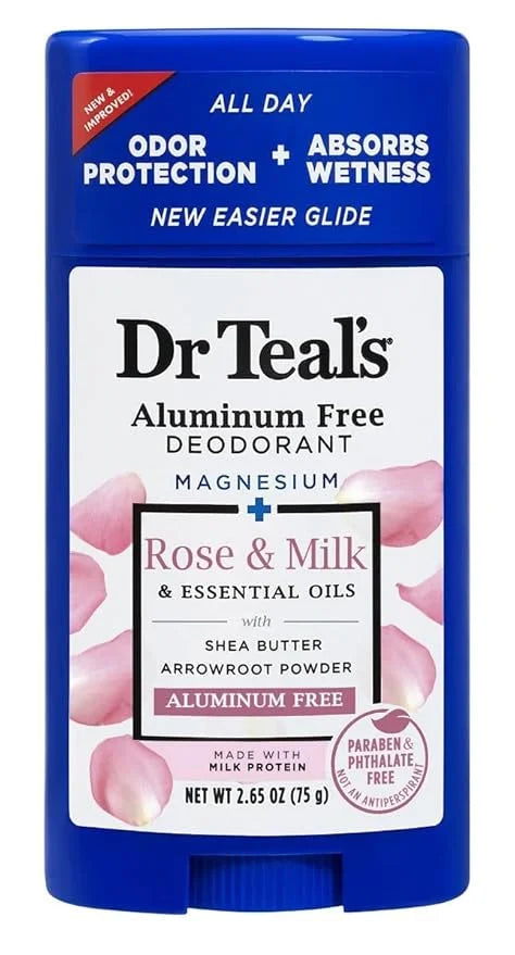 Dr. Teal's Rose & Milk Deodorant Gift Set (2 Pack, 2.65oz Ea) - Rose & Milk Formula - Aluminum Free with Magnesium - Essen...
