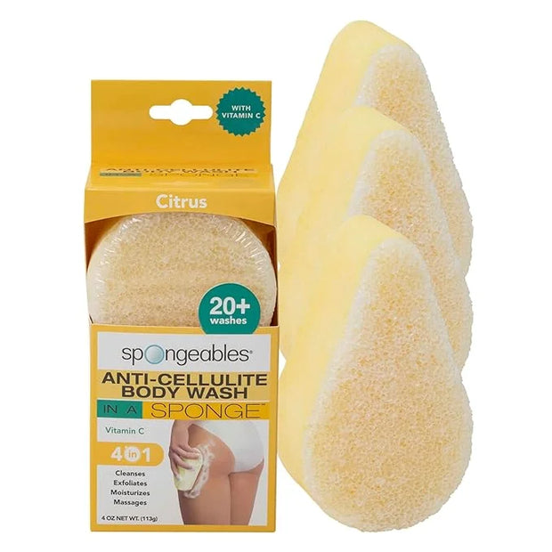 Spongeables Anti Cellulite Body Wash in a 20+ Wash Sponge, Citrus, 3 Count - Product Image
