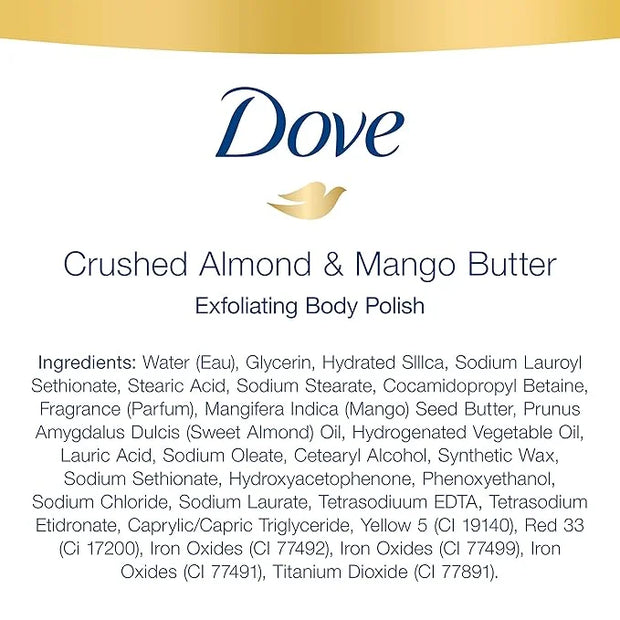 Dove Exfoliating Body Polish Body Scrub Crushed Almond and Mango Butter 4 Count Exfoliating Scrub for Dry Skin Gently Exfo...