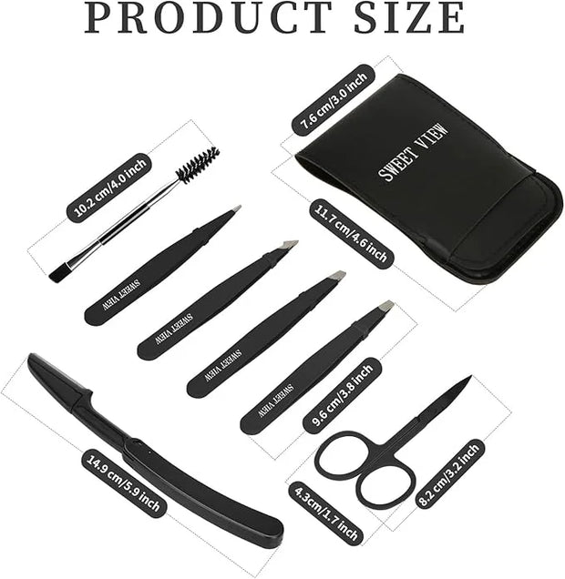 7pcs Eyebrow Tweezers Kit for Women Precision Plucker with Brow Scissors & Razor & Spoolie for Facial, Chin, Brow, Splinte...