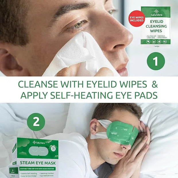 Steam Eye Mask for Dry Eyes with 5 Eyelid Cleansing Wipes, Self Heating Eye Compress for Dry Eyes, Soothe and Relax with 4...