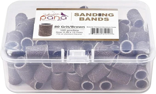 PANA 100 Pieces Nail Sanding Bands Professional Nail Manicure Great Fit for Nail Drill Bits for Acrylic Nails (80 Grit, Br...