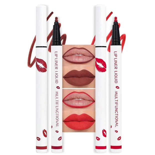 2Pcs Longwear Liquid Lip Liner Stain Marker Pen Set Long Lasting Waterproof, Dark Ruby Red Matte Semi Permanent 24 Hour Li...