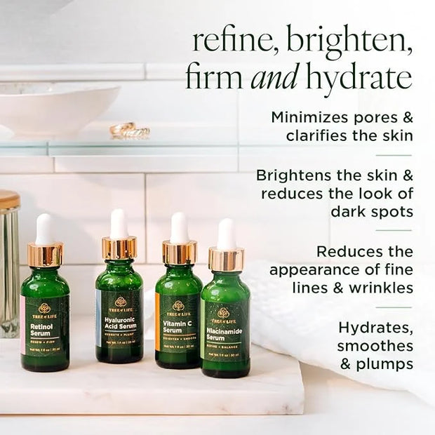 Tree of Life Beauty Facial Skin Care Set, Brightening, Firming, Hydrating, Dry Face, Dermatologist Tested - Niacinamide + ...