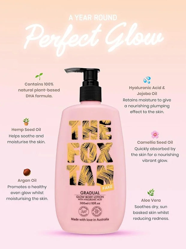 The Fox Tan Gradual Glow Body Lotion, Moisturizing Self-Tanning Lotion With Hyaluronic Acid For A Natural Streak-Free Tan,...