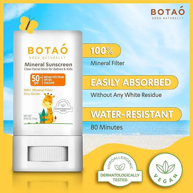 baby Mineral Sunscreen Stick 100% Zinc Oxide SPF 50+ Water Resistant UVA/UVB Protection Easy to Apply Fragrance Free, babi...