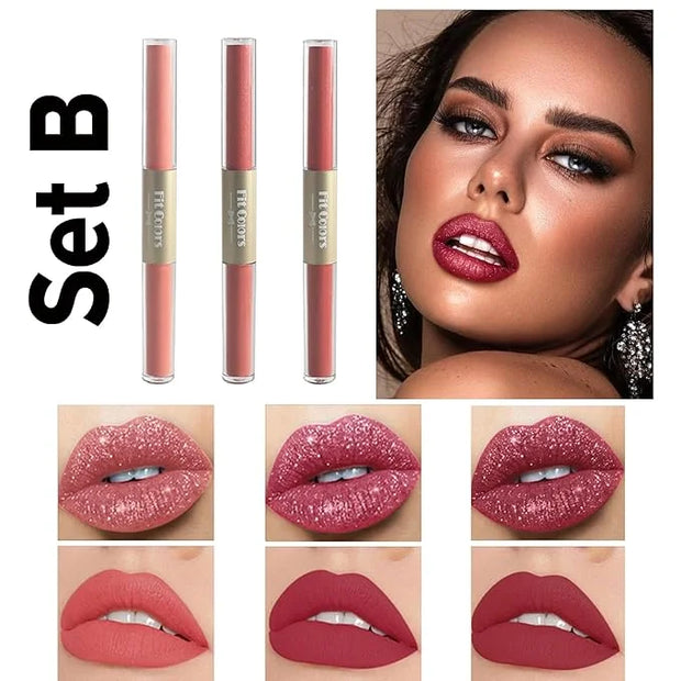 Double-end 2-in-1 Matte & Shimmery Lip Gloss Set, 3 PCS/Set (Set B, 3pcs) - Product Image