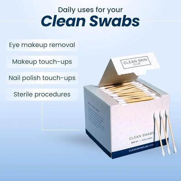 Clean Skin Club Clean Swabs, 2 Pack, 1000 Total Count, One Pointed Tip, Biodegradable + Organic Cotton & Bamboo, Makeup & ...