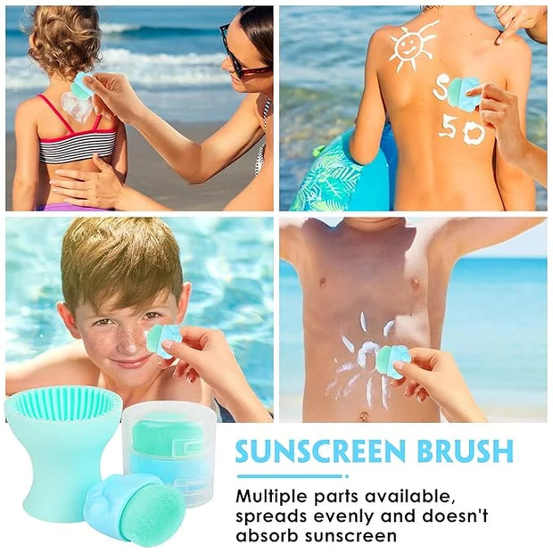 Azazccm Sunscreen Applicator for Kids, 2pcs Sunblock Buddy Brush Set, Suncream & Lotion Brush with Cleaner, Travel Size fo...