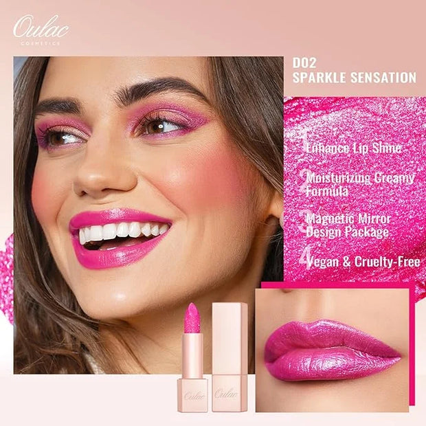 Oulac 3PCS Pink Lipstick Set | Metallic Lipstick, Moisturizing Lipstick, Lip Liner Stick | Smooth & Vegan | Ideal for Make...