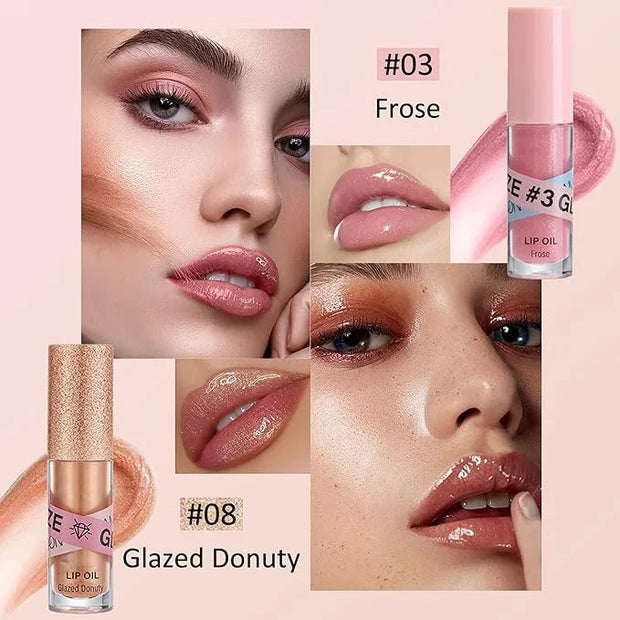 Lip Gloss Oil Set-2 Colors Hydrating Tinted Lipgloss Lip Glow Oil,Non-sticky Shiny and Vegan Lip Glaze, Glitter Crystal Je...