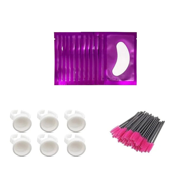 3x100 Packs Combination Set-Eye Pads for Lash Extensions & Eyelash Mascara Brushes Wands & Glue Rings Holder Eyelash Exten...